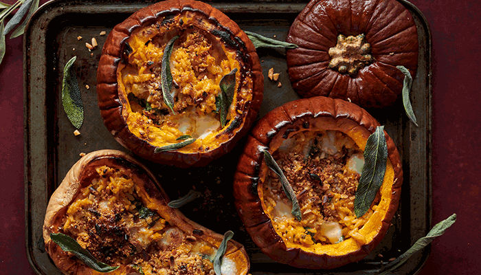 Four-cheese orzo baked pumpkins